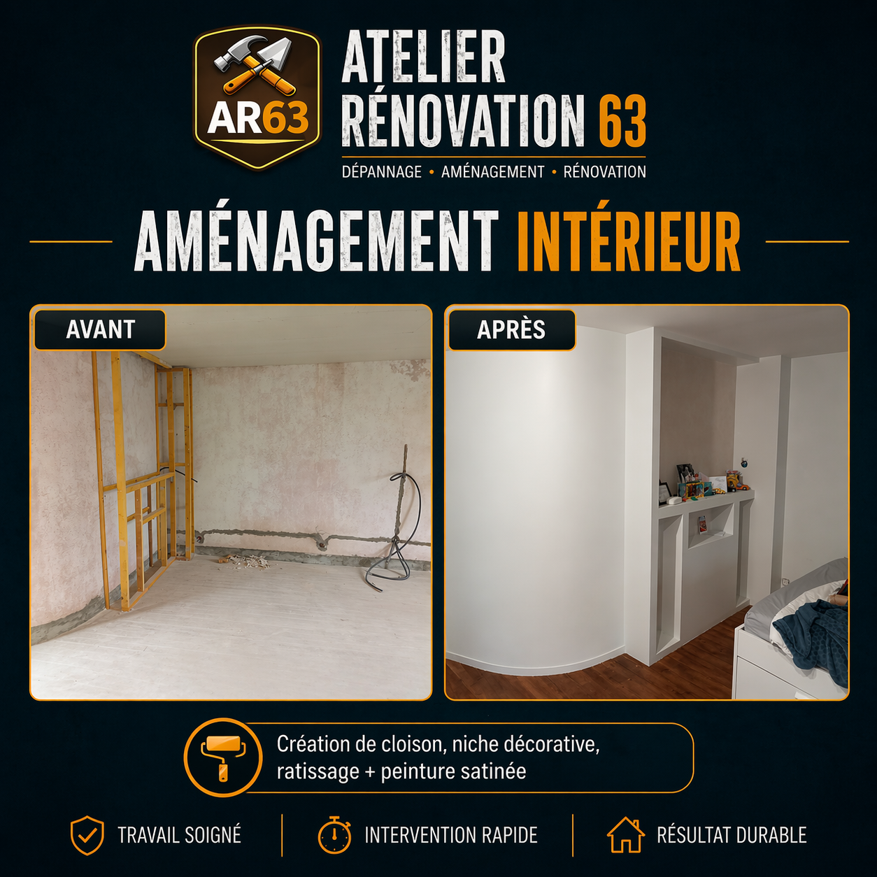 Avant après de l’aménagement placo et niche décorative